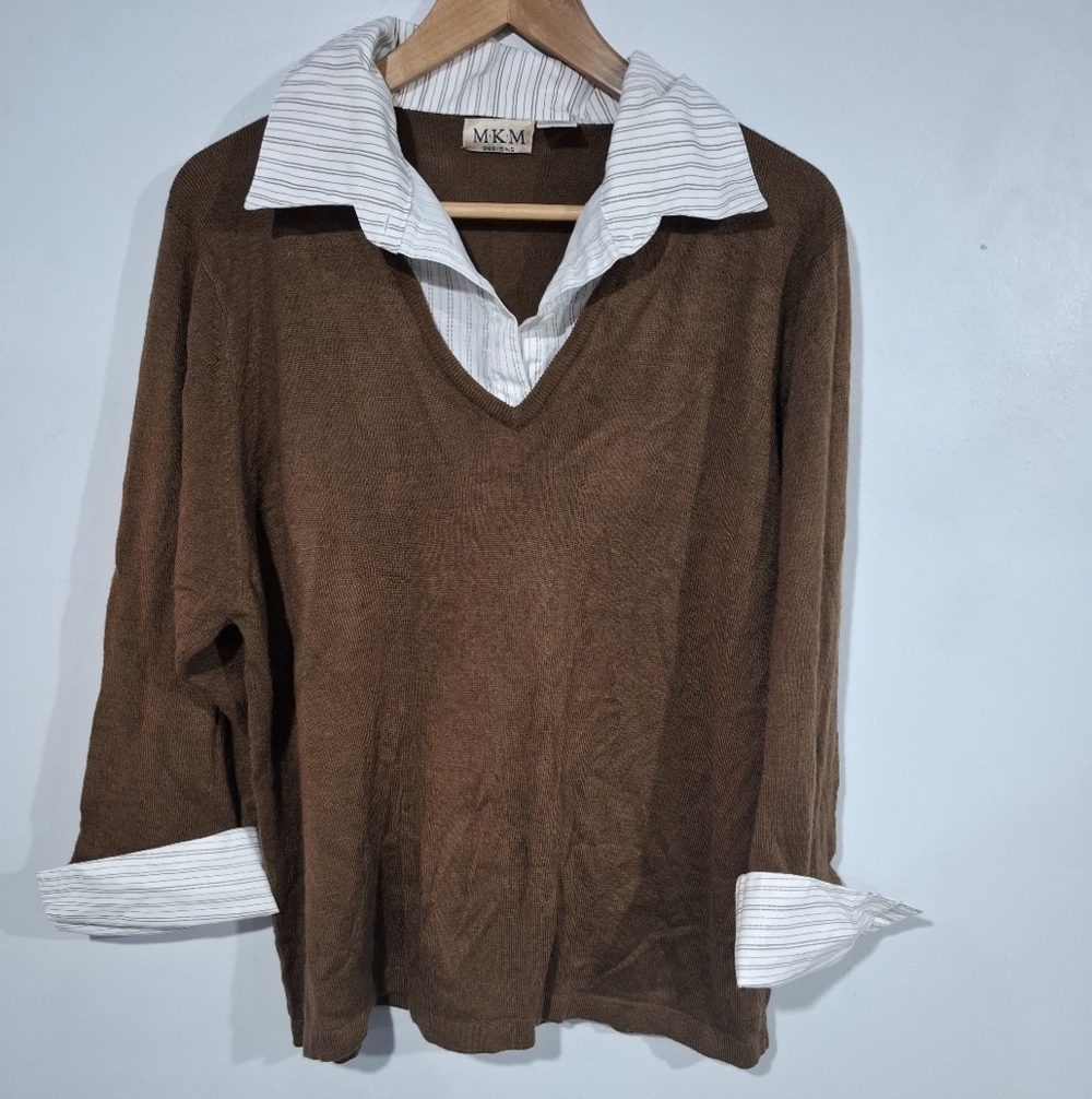 Vintage MKM Design Womens 3/4 Sleeve  Sweater 2X Chocolate Brown Academia Preppy